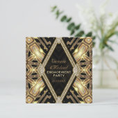 Gouden Glamour Art Deco Engagement Party Kaart (Staand voorkant)