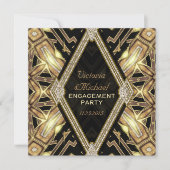 Gouden Glamour Art Deco Engagement Party Kaart (Voorkant)