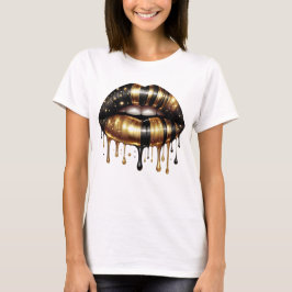 Gouden Glamour Druppelende Lippen Oud en Nieuw T-shirt