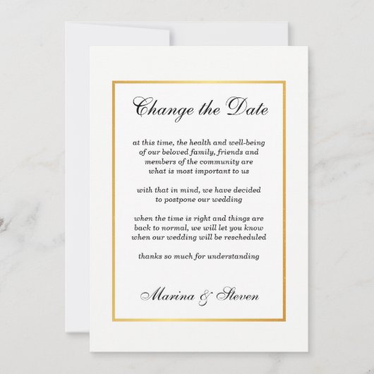 Gouden Glamour Frame Evenement Datum Wijzigen Kaart (Voorkant)
