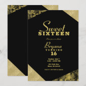 Gouden Glamour Geometrische Moderne Chic Sweet 16 Kaart (Voorkant / Achterkant)
