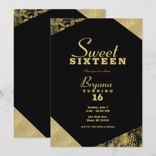 Gouden Glamour Geometrische Moderne Chic Sweet 16 Kaart (Voorkant / Achterkant)