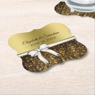 Gouden glamour glinsteringen & witte lint Elegante Kartonnen Onderzetters