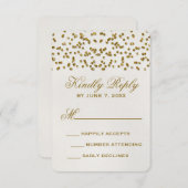 Gouden Glamour Glitter Confetti Bruiloft RSVP Kaar (Voorkant / Achterkant)