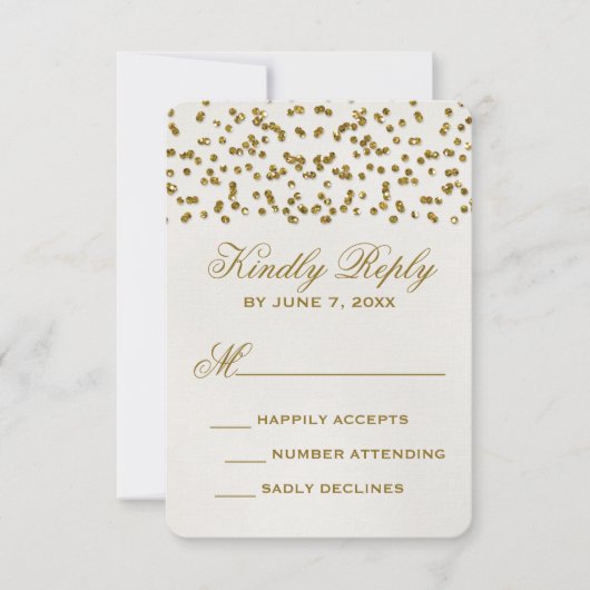 Gouden Glamour Glitter Confetti Bruiloft RSVP Kaar (Voorkant)