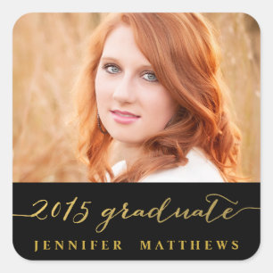 Gouden Glamour Handschrift   Foto Afstuderen Stick Vierkante Sticker