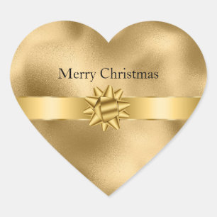 Gouden Glamour Lint en Strik Kerst Hart Sticker