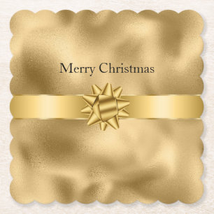 Gouden Glamour Lint en Strik Kerst Kartonnen Onderzetters