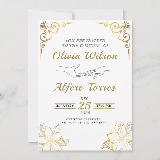 Gouden Glamour Luxe bruiloft uitnodiging (Voorkant)