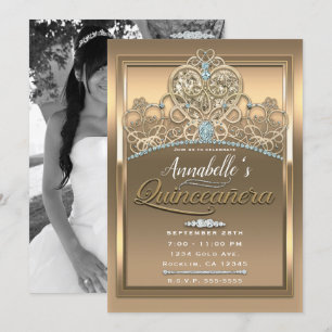 Gouden glamour prinses hart diadeem Quinceañera fo Kaart