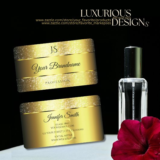Gouden Glamour Sparkle Glitter Sterren en Initiale Visitekaartje