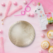 Gouden Glans Botanisch Tropische Palmboom Bladeren Papieren Bordje (Feest)