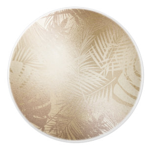 Gouden Glans Botanische Tropische Palmboom Bladere Keramische Knop