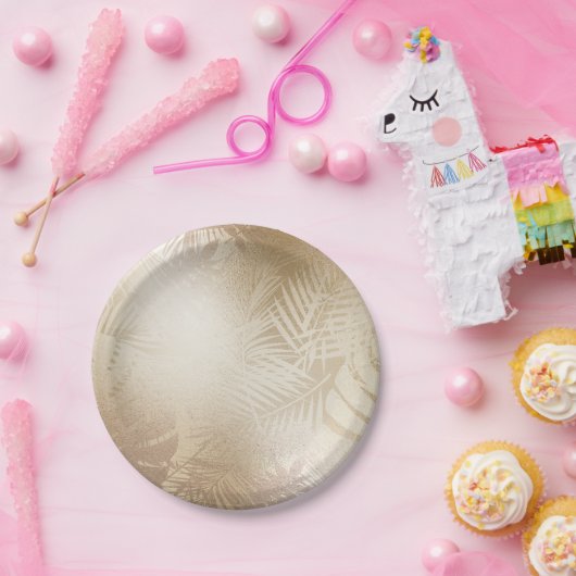 Gouden Glans Botanische Tropische Palmboom Bladere Papieren Bordje (Feest)