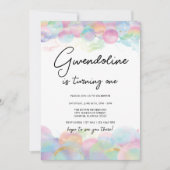 Gouden glans en bubbel regenboog 1e verjaardag kaart (Voorkant)