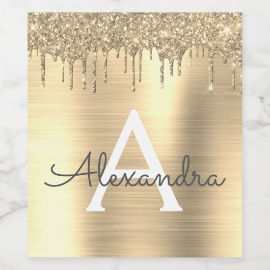 Gouden glans geborsteld metalen monogram naam wijn etiket (Enkel label)