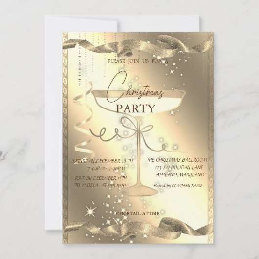 Gouden glans, Glas, Bedrijfs Kerstfeest Kaart (Voorkant)