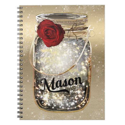Gouden Glans Rode Roos Mason Jar Notitieboek (Voorkant)