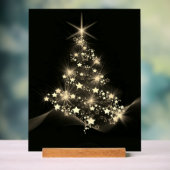 Gouden Glans Van Sterren Op Kerstboom Donker Acryl Bord (Neutraal)