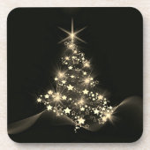 Gouden Glans Van Sterren Op Kerstboom Donker Bier Onderzetter (Voorkant)
