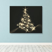 Gouden Glans Van Sterren Op Kerstboom Donker Canvas Afdruk (Insitu (Houten vloer))