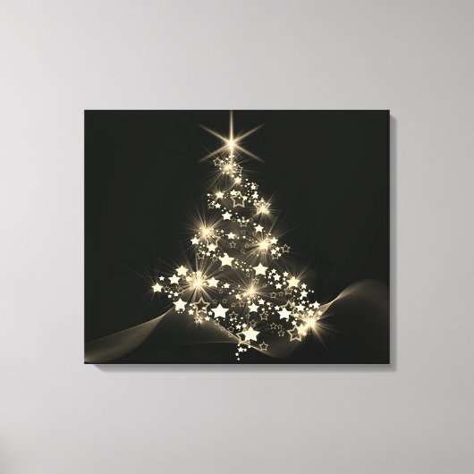 Gouden Glans Van Sterren Op Kerstboom Donker Canvas Afdruk (Voorkant)