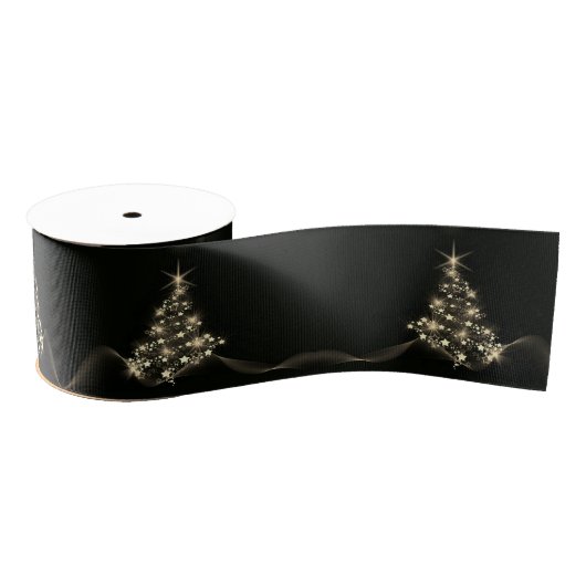 Gouden Glans Van Sterren Op Kerstboom Donker Grosgrain Lint (Spoel)