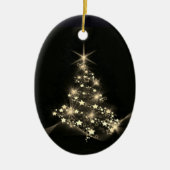 Gouden Glans Van Sterren Op Kerstboom Donker Keramisch Ornament (Voorkant)
