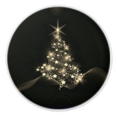 Gouden Glans Van Sterren Op Kerstboom Donker Keramische Knop (Voorkant)