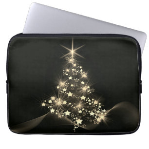 Gouden Glans Van Sterren Op Kerstboom Donker Laptop Sleeve