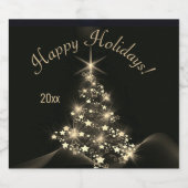 Gouden Glans Van Sterren Op Kerstboom Donker Sparkling Wijnetiket (Enkel label)