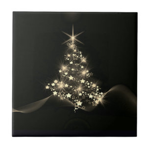 Gouden Glans Van Sterren Op Kerstboom Donker Tegeltje