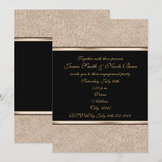 Gouden Glans & Zwarte Elegante Uitnodigingen voor (Voorkant / Achterkant)