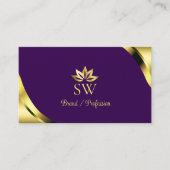 Gouden Glanshoeken op Paarse Monogram QR-code Visitekaartje (Voorkant)
