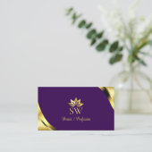 Gouden Glanshoeken op Paarse Monogram QR-code Visitekaartje (Staand voorkant)