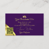 Gouden Glanshoeken op Paarse Monogram QR-code Visitekaartje (Achterkant)