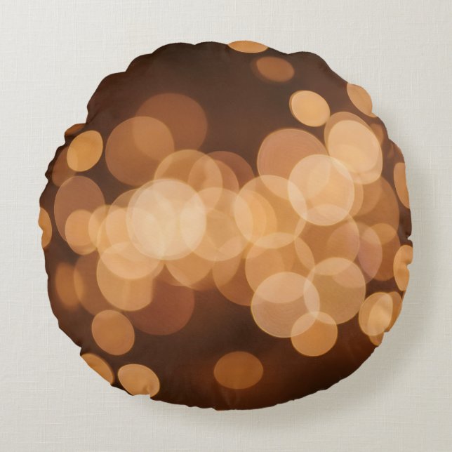 Gouden Glanzende Abstracte Bokeh Lichten Rond Kussen (Voorkant)