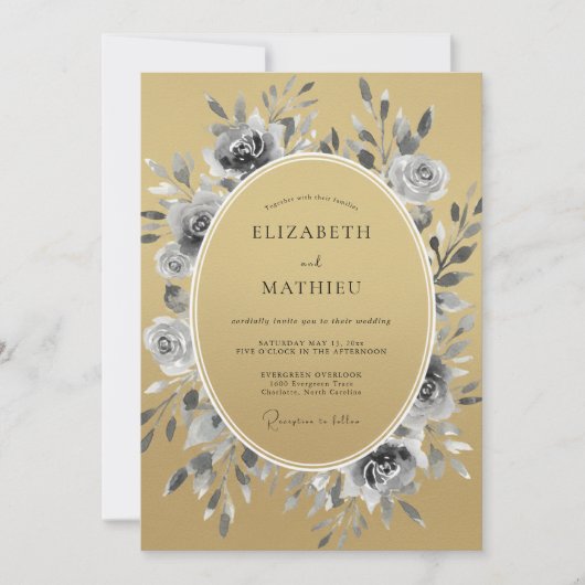 Gouden Glanzende Botanische Bruiloft Kaart (Voorkant)
