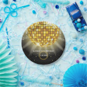 Gouden Glanzende Discobal Zwarte Verjaardag Papieren Bordje (Feest)