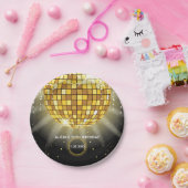 Gouden Glanzende Discobal Zwarte Verjaardag Papieren Bordje (Feest)