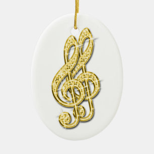 Gouden Glanzende Fonkelende Diamant Muzieknoten Keramisch Ornament