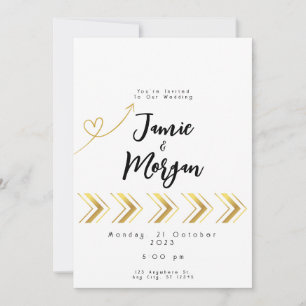 Gouden Glanzende Hartpijl Witte Huwelijksuitnodigi Kaart