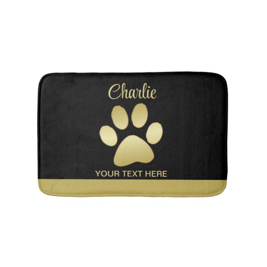 Gouden glanzende hondenpoot op zwarte achtergrond badmat (Voorkant)