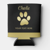 Gouden glanzende hondenpoot op zwarte achtergrond blikjeskoeler (Voorkant)