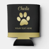 Gouden glanzende hondenpoot op zwarte achtergrond blikjeskoeler (Achterkant)