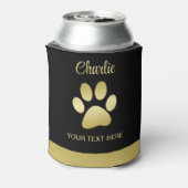 Gouden glanzende hondenpoot op zwarte achtergrond blikjeskoeler (Blikje Achterkant)