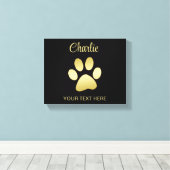 Gouden glanzende hondenpoot op zwarte achtergrond canvas afdruk (Insitu (Houten vloer))