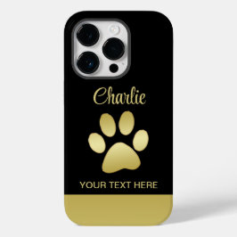 Gouden glanzende hondenpoot op zwarte achtergrond Case-Mate iPhone 14 pro hoesje
