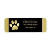 Gouden glanzende hondenpoot op zwarte achtergrond etiket (Voorkant)