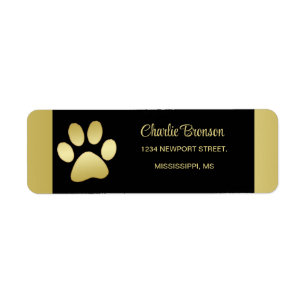 Gouden glanzende hondenpoot op zwarte achtergrond etiket